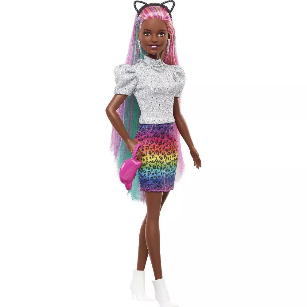MTL GRN80/GRN82 BARBIE LEOPARD RAINBOW HAIR DOLL - ANIMAL PRINT SKIRT