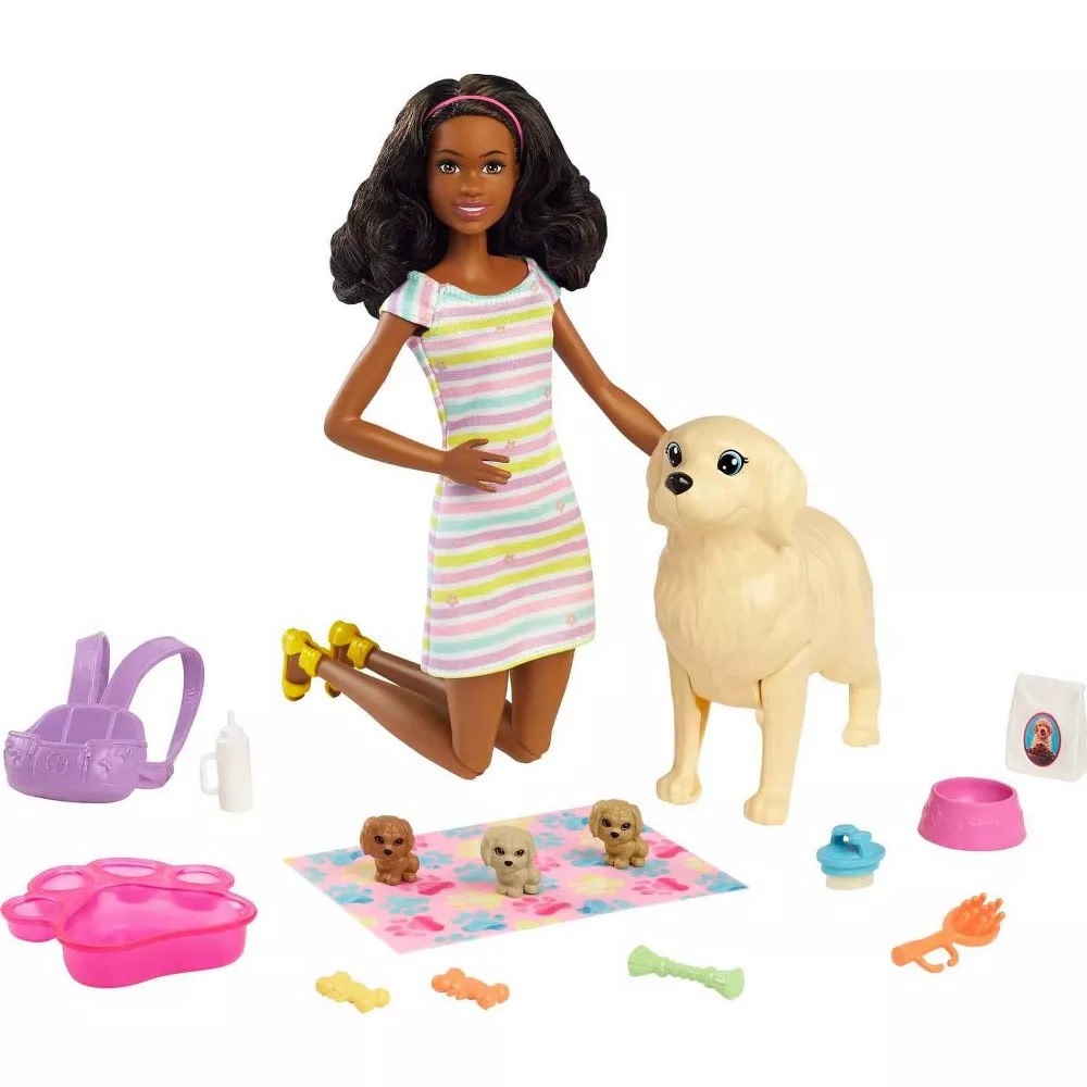 MTL HCK74/HCK76 BARBIE DOLL NEWBORN PUPS PLAYSET - BRUNETTE HAIR