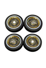 REDCAT RACING RER14434 WHITE WALL LOW PRO TIRES AND WHEELS W/ KNOCKOFF AND WHEEL NUTS GOLD 4PCS