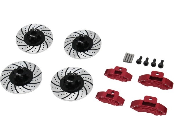 HRATRF10P202 ALUMINUM BRAKE DISC W/ RED CALIPERS FOR TRAXXAS 4-TEC 2.0, 3.0