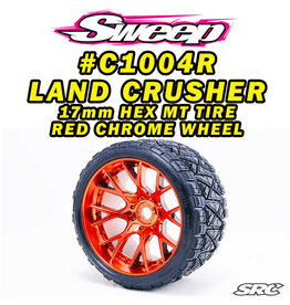 SWEEP RACING SRCC1004RC LAND CRUSHER BELTED TIRES MOUNTED ON WHD WHEELS RED CHORME