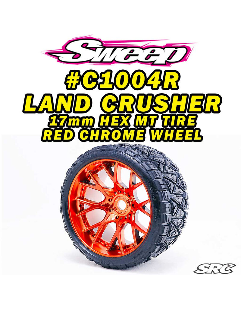 SWEEP RACING SRCC1004RC LAND CRUSHER BELTED TIRES MOUNTED ON WHD WHEELS RED CHORME