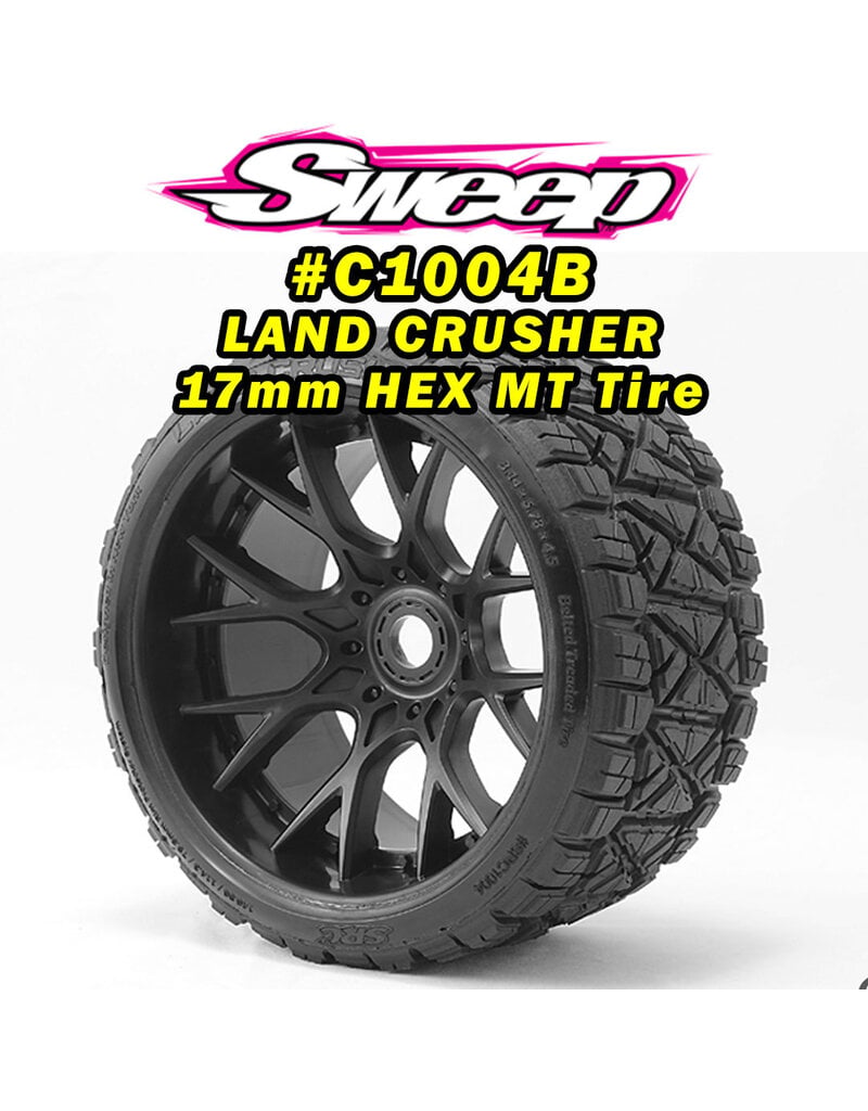 SWEEP RACING SRCC1004B LAND CRUSHER BELTED TIRE ON WHD BLACK WHEEL