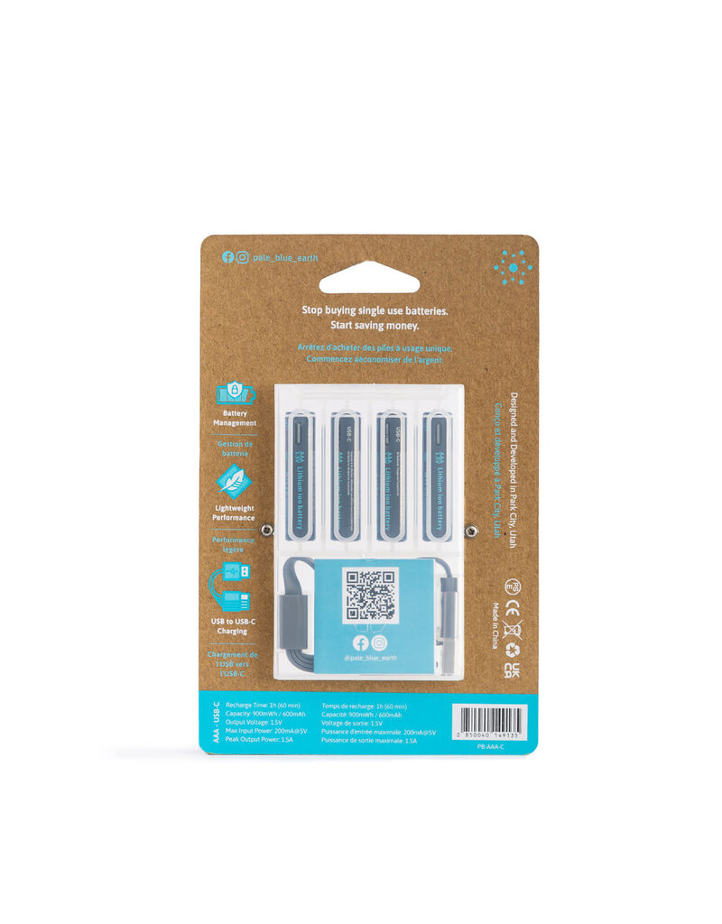 PALE BLUE PBLPBAAAC PALE BLUE LITHIUM ION RECHARGEABLE AAA BATTERIES 4PK