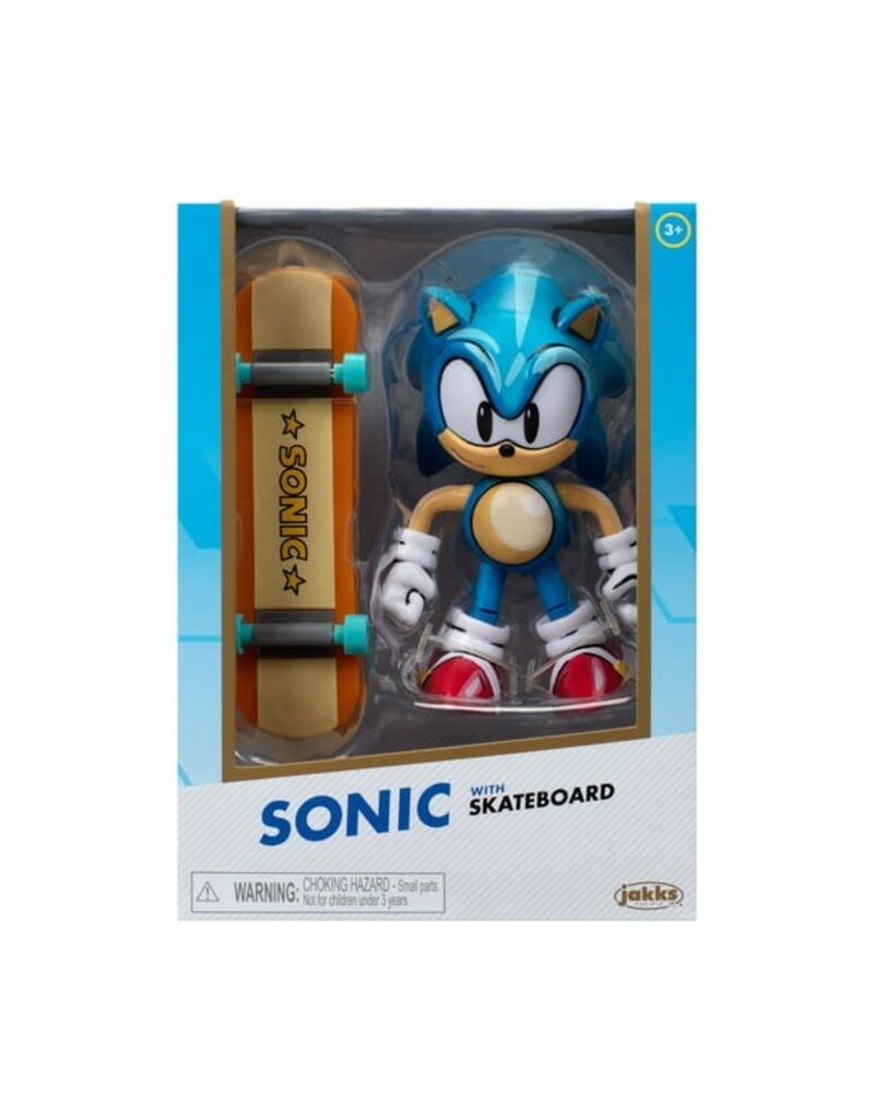 Sonic the Hedgehog 4 Inch JAKKS Gold Collector Action Figure - Classic Sonic  with Skateboard with 11 Points of Articulation 