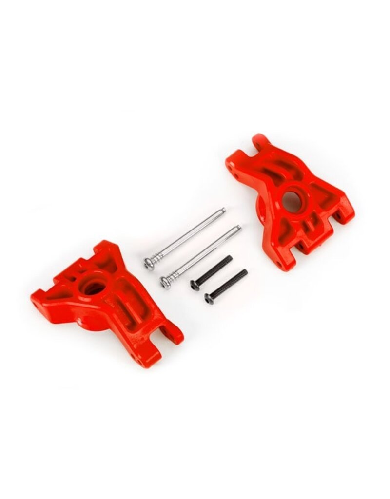 TRAXXAS TRA9050R CARRIERS, STUB AXLE, REAR, EXTREME HEAVY DUTY, RED (LEFT & RIGHT)/ 3X41MM HINGE PINS (2)/ 3X20MM BCS (2) (FOR USE WITH #9080 UPGRADE KIT)
