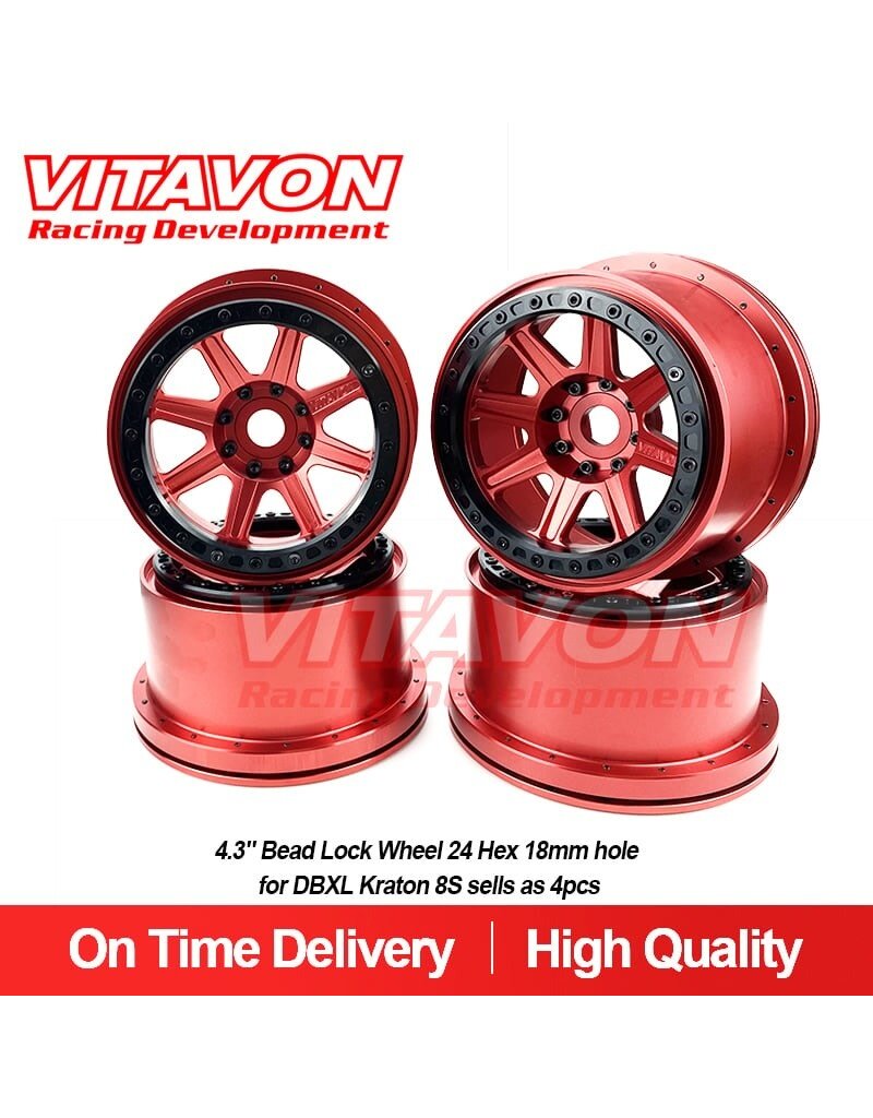 VITAVON VTNK8S0090 ALUMINUM WHEELS 24MM HEX RED SET OF 4