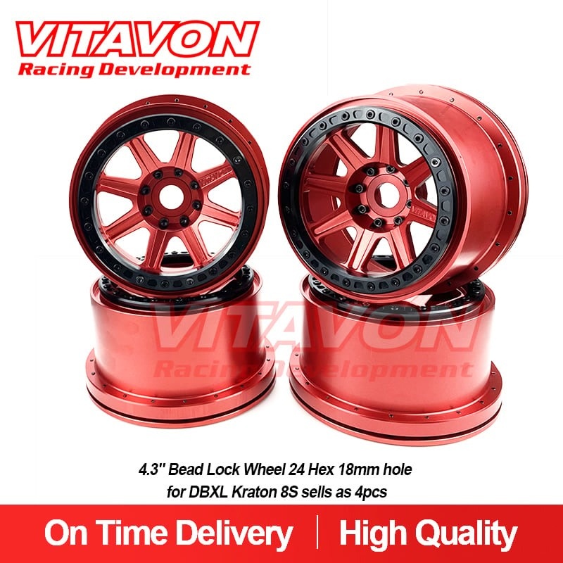 K8S0089 ALUMINUM WHEELS 24MM HEX RED SET OF 4 - My Tobbies - Toys
