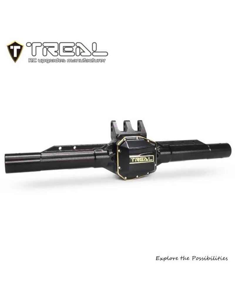 TREAL TRLX003WTZZV1 SCX10 PRO REAR AXLE HOUSING WITH TUBES AND BRASS COVERS BLACK