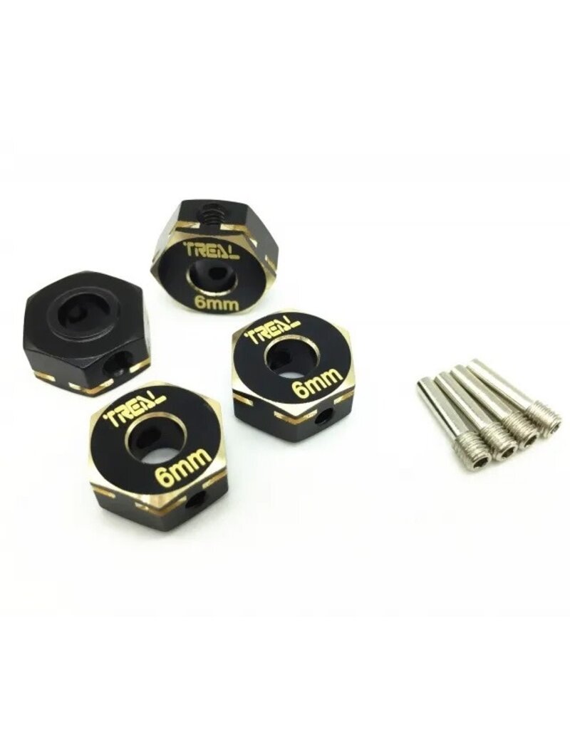 TREAL TRLX002EOIUF3 BRASS HEX WHEEL HUB ADAPTERS FOR AXIAL CAPRA UTB / SCX10III +6MM: BLACK (4)