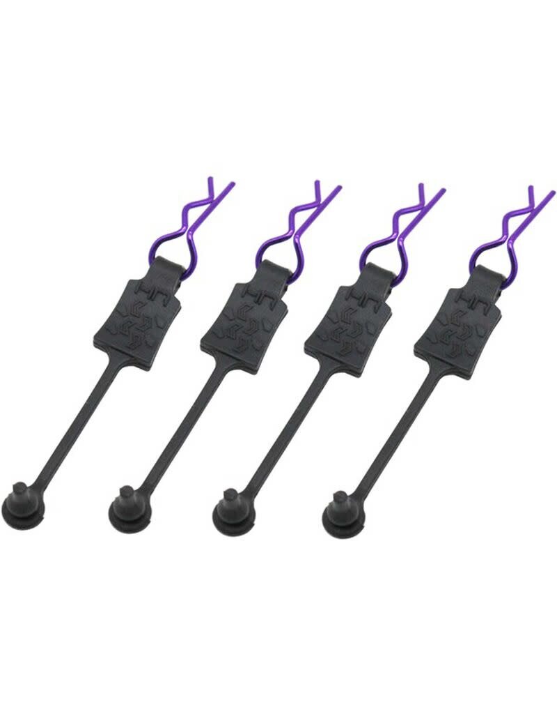 HOT RACING HRABWP39T07 1/10 BENT BODY CLIP W/ RETAINERS: PURPLE (4)