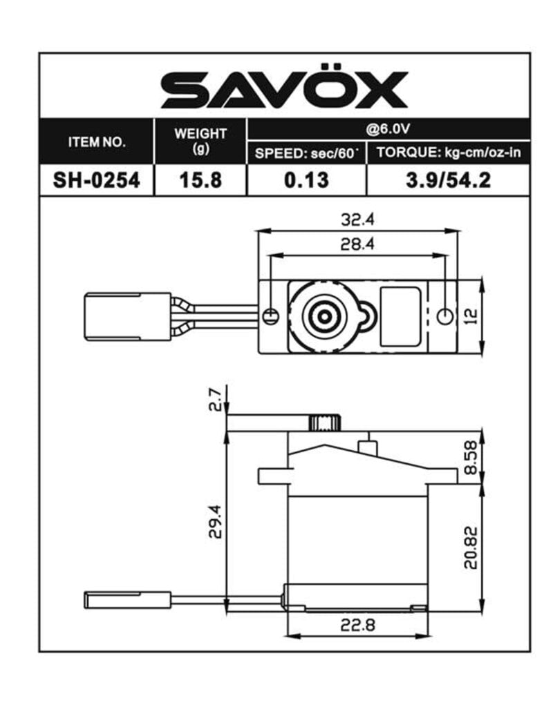 SAVOX SAVSH0254P MICRO DIGITAL SERVO WITH SOFT START 0.13SEC / 54OZ @ 6V