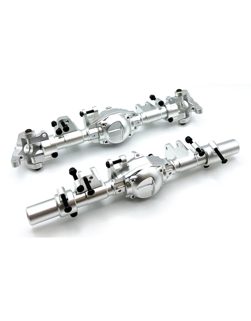RACERS EDGE RCE1970S SILVER ALUMINUM AXLE HOUSING SET (FRONT & REAR) FOR CEN FORD F-450 TRUCKS