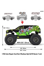 ARRMA ARA3230ST1 GORGON 1/10 SCALE 2WD MONSTER TRUCK 550 MEGA RTR: YELLOW/ GREEN