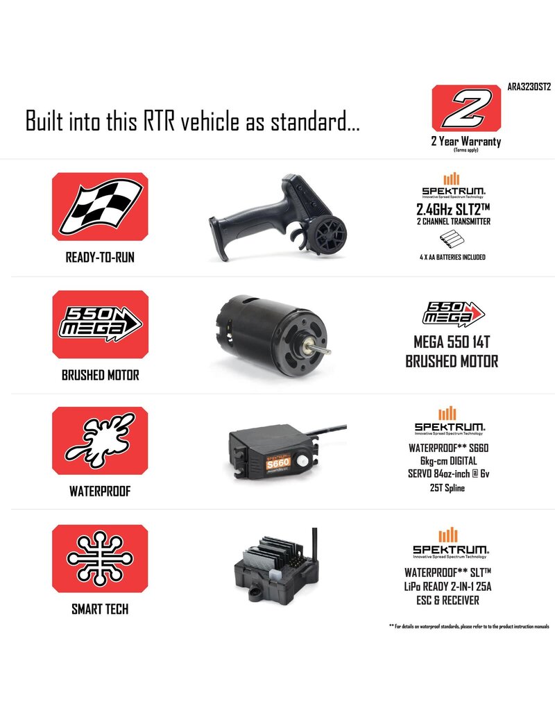 ARRMA ARA3230ST2 GORGON 1/10 SCALE 2WD MONSTER TRUCK 550 MEGA RTR: RED
