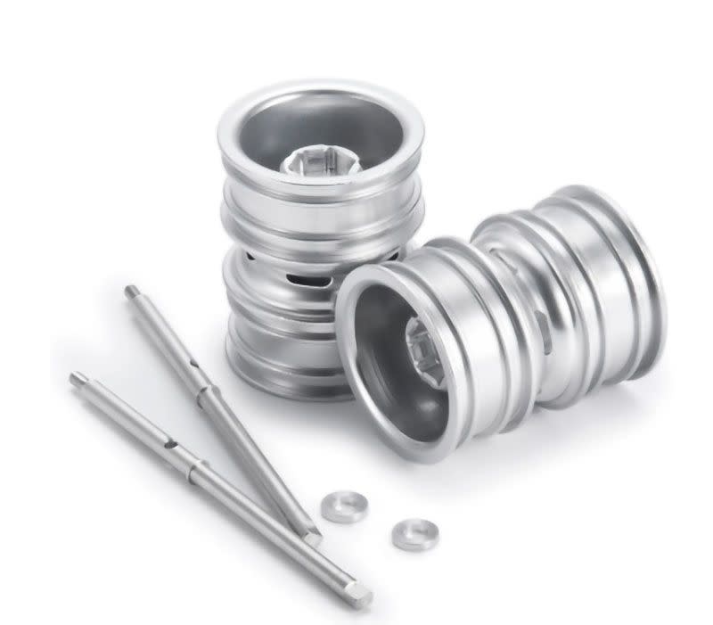 PHBSCX24772SILVER 1/24 AXIAL SCX24 ALUMINUM DUALLY WHEELS W/DRIVER SHAFT