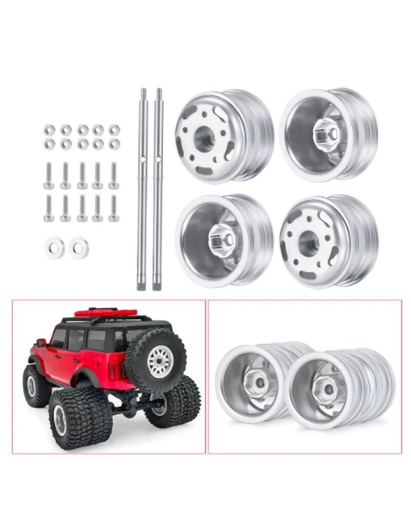 POWER HOBBY PHBSCX24772SILVER 1/24 AXIAL SCX24 ALUMINUM DUALLY WHEELS W/DRIVER SHAFT
