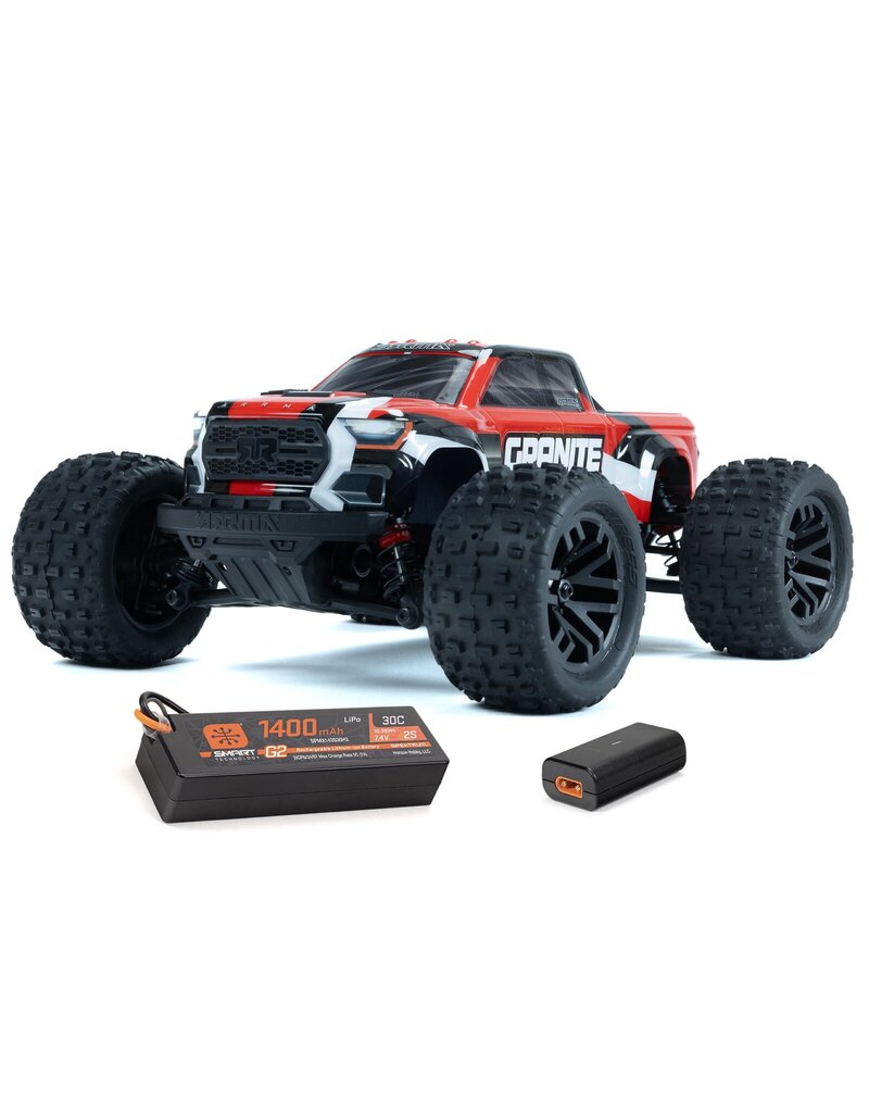 ARRMA ARA2102T2 1/18 GRANITE GROM MEGA 380 BRUSHED 4X4 MONSTER TRUCK RTR WITH BATTERY & CHARGER RED