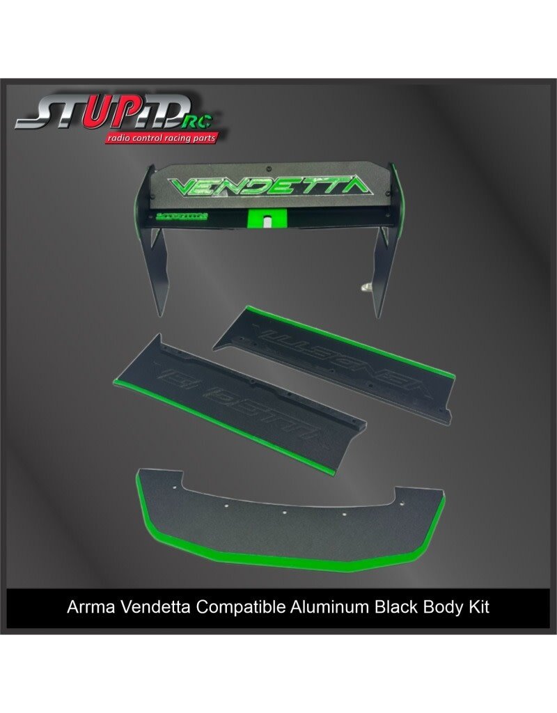 STUPID RC STP1190G VENDETTA ALUMINUM BODY KIT BLACK/ GREEN