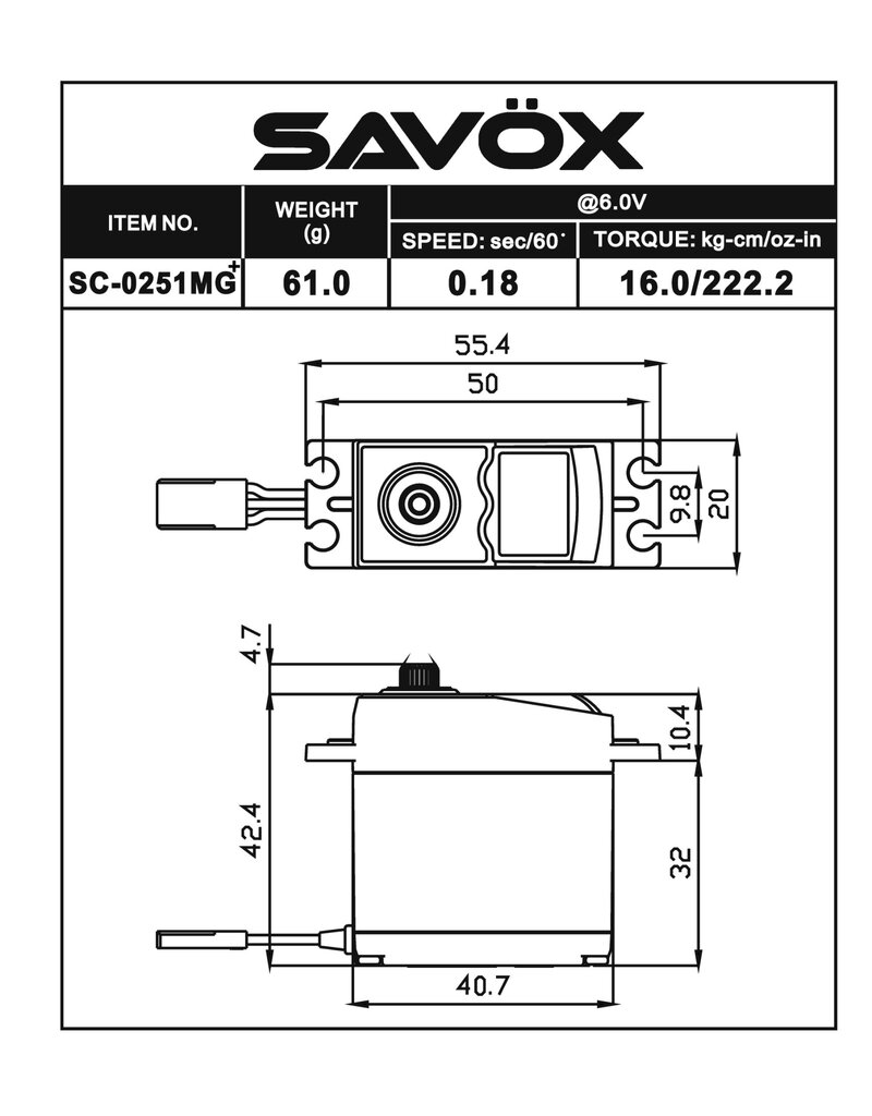 SAVOX SAVSC0251MGP LARGER STANDARD DIGITAL SERVO, 0.18SEC / 222OZ @ 6.0V