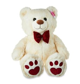 WAY TO CELEBRATE 20" TEDDY BEAR VELVET BOW TIE: CREAM