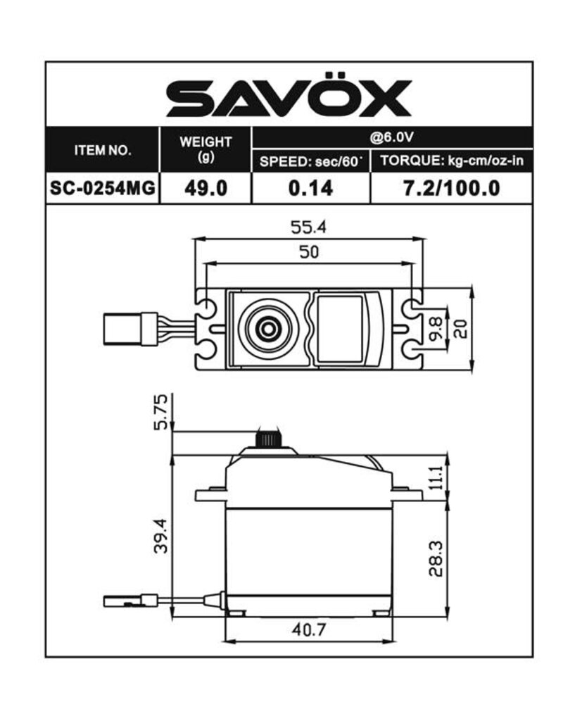 SAVOX SAVSC0254MGP STANDARD DIGITAL SERVO WITH SOFT START , 0.14SEC / 100OZ @ 6V