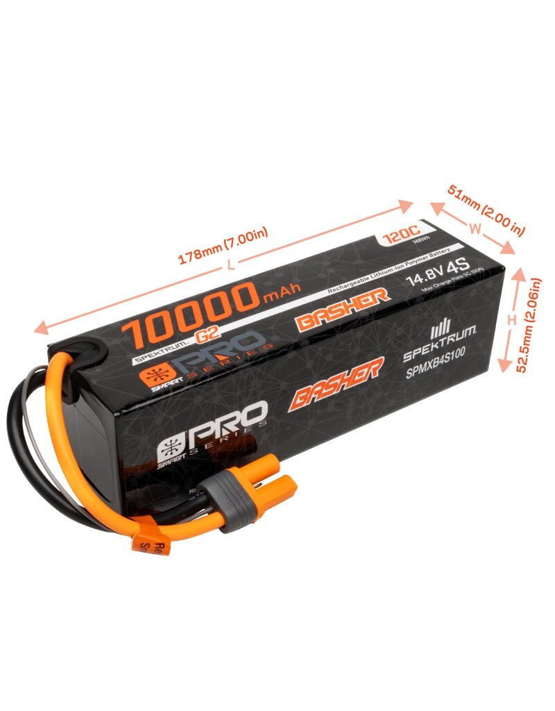 SPEKTRUM SPMXB4S100 14.8V 10000MAH 4S 120C SMART G2 PRO BASHER LIPO: IC5