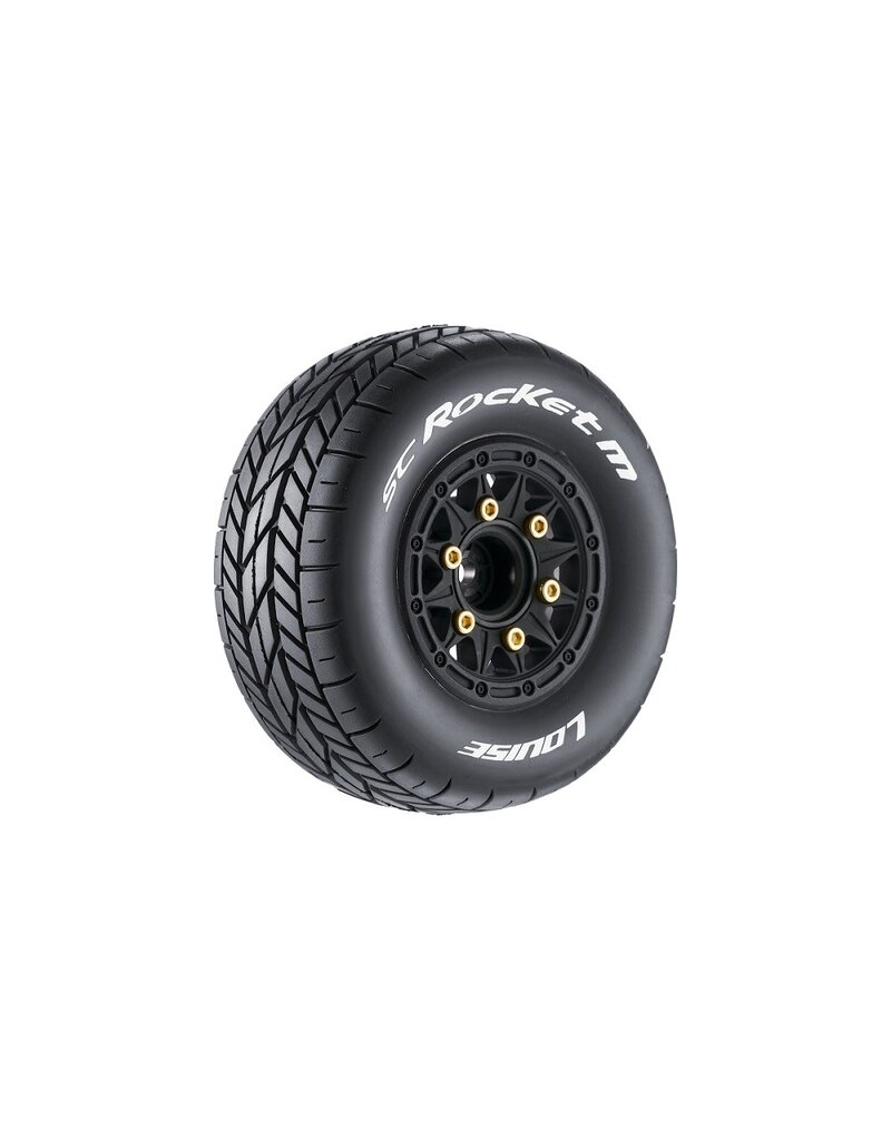 LOUISE LOULT3228SB SC-ROCKET M OVAL TRACK 1/10 SHORT COURSE TIRES, SOFT, 12, 14 & 17MM REMOVABLE HEX ON BLACK RIM (2)