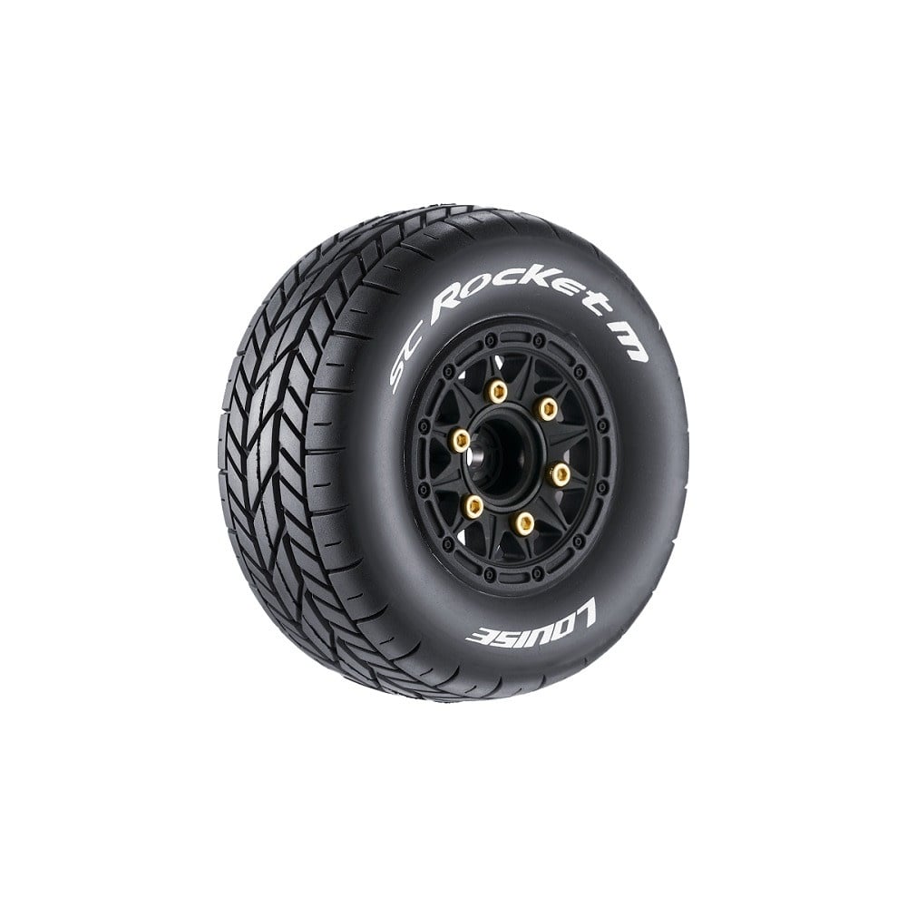 LOULT3228SB SC-ROCKET M OVAL TRACK 1/10 SHORT COURSE TIRES, SOFT, 12, 14 & 17MM REMOVABLE HEX ON BLACK RIM (2)