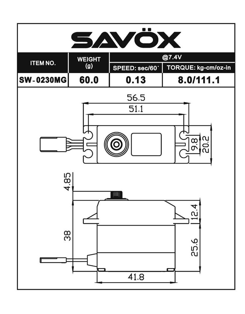 SAVOX SAVSW0230MGP WATERPROOF STANDARD DIGITAL SERVO W/SOFT START, 0.13SEC / 111.1OZ @ 7.4V