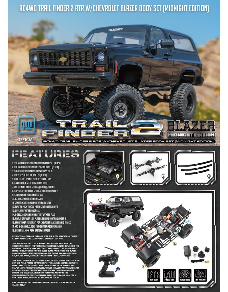 RC4WD RC4Z-RTR0068 TRAIL FINDER 2 RTR 1/10 CRAWLER W/ CHEVROLET BLAZER BODY SET (MIDNIGHT EDITION)