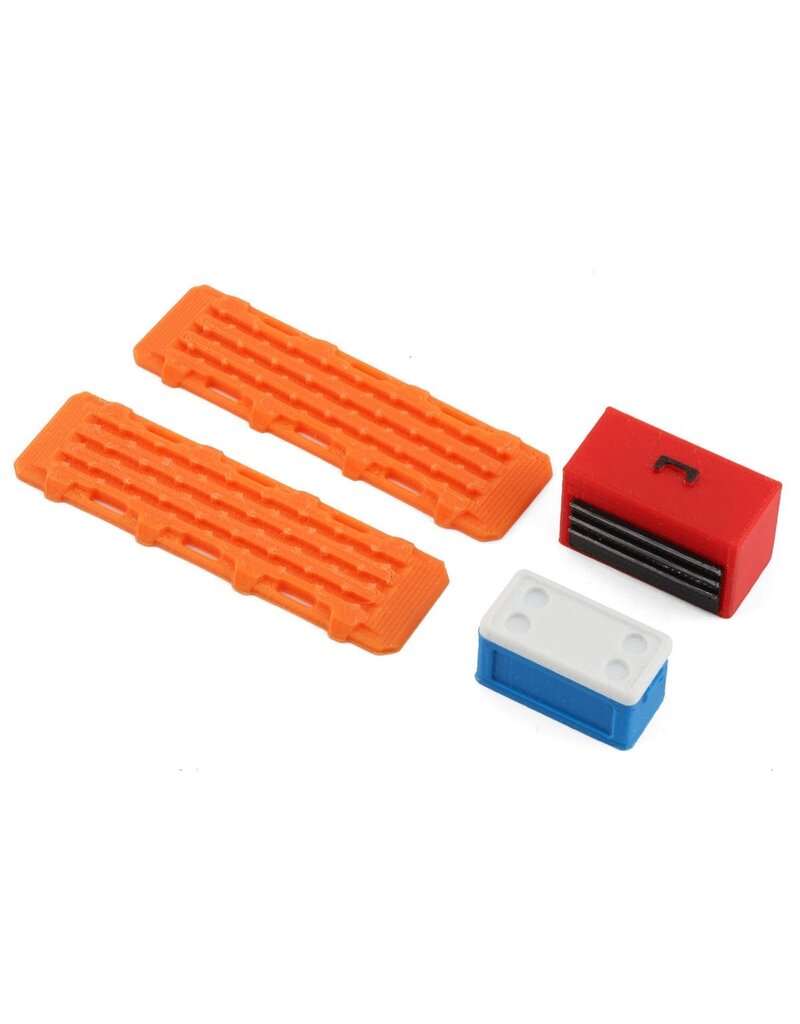 SCALE BY CHRIS SBCTR12 TRX-4M BUNDLE WITH RED TOOL BOX BLUE SMALL CHEST AND ORANGE RAMPS