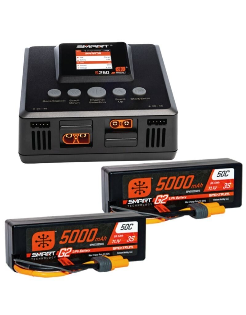 SPEKTRUM SPMXPSS600 SMART POWERSTAGE 6S SURFACE BUNDLE (2) G2 5000MAH 3S IC5 AND S250 CHARGER