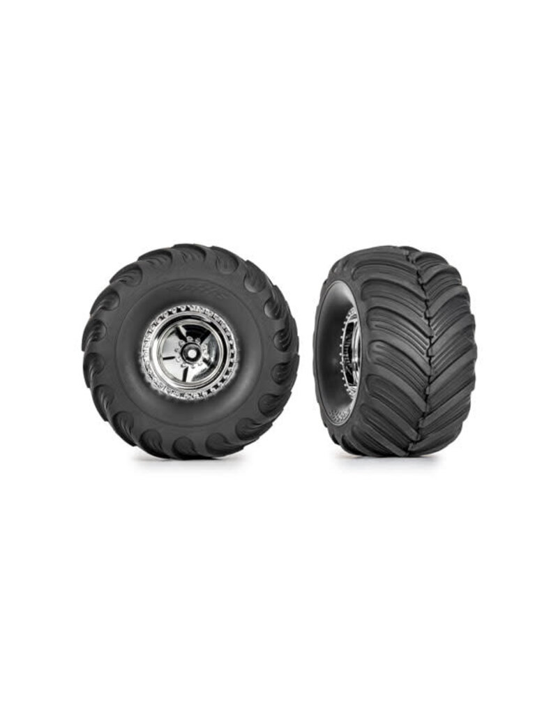 TRAXXAS TRA9867 TIRES AND WHEELS ASSEMBLED CHROME 1.2 WHEELS CHEVRON 3.0X1.0 TIRES