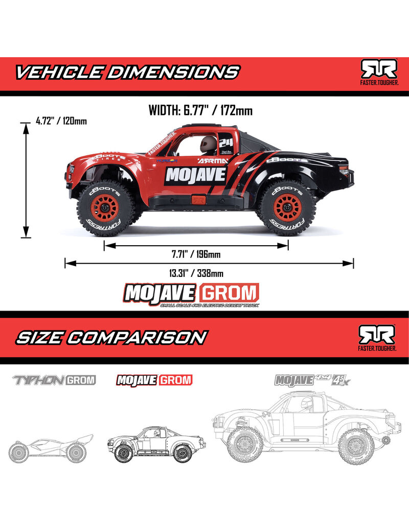 ARRMA ARA2104T1 MOJAVE GROM MEGA 380 BRUSHED 4X4 DESERT TRUCK RTR RED/BLACK