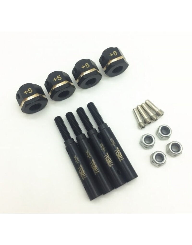 TREAL TRLX0023GVFDB BRASS EXTENDED WHEEL HUBS +5MM FOR TRX-4 DEFENDER BLACK (4)