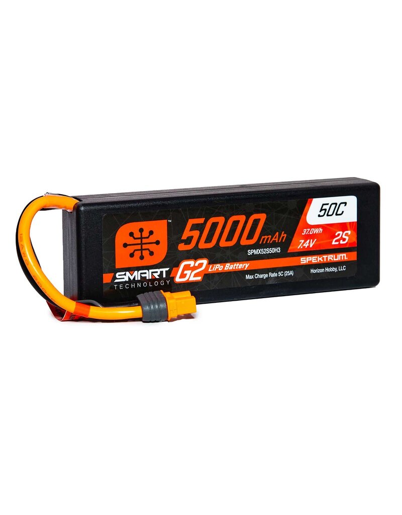 SPEKTRUM SPMX52S50H3 2S LIPO 7.4V 5000MAH 50C SMART G2 HARDCASE BATTERY: IC3