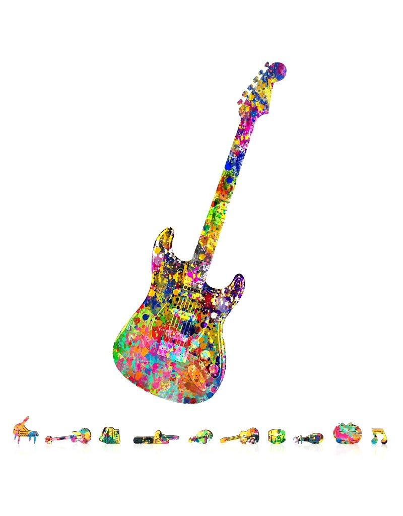 ZENCHALET ZCPSG200 SPLATTER GUITAR WOODEN PUZZLE, 200 PCS