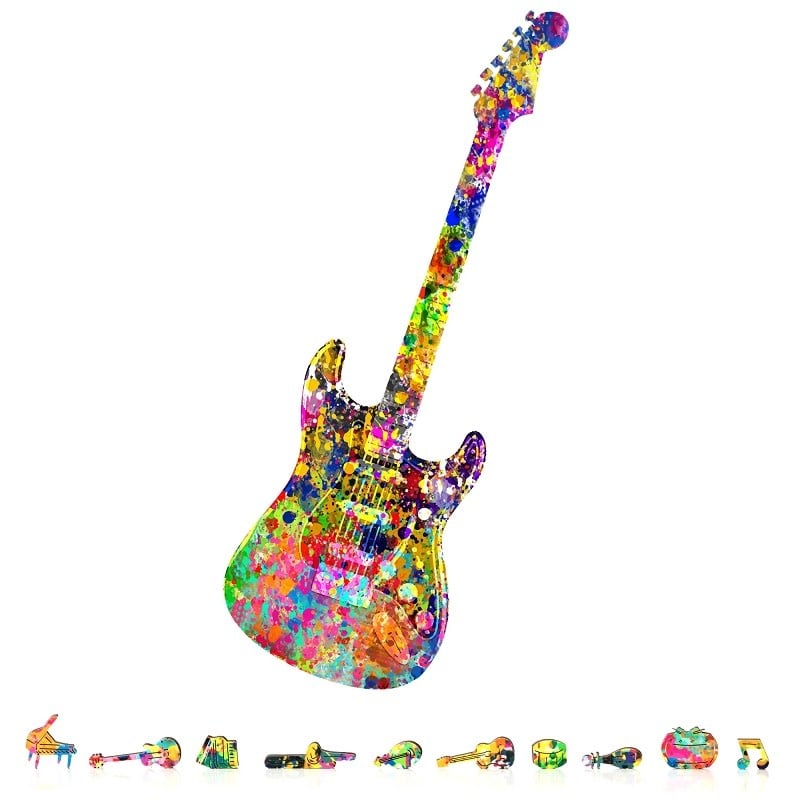 ZCPSG200 SPLATTER GUITAR WOODEN PUZZLE, 200 PCS