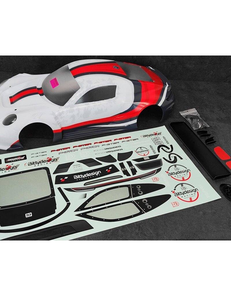 BITTYDESIGN BDYAR7-PGT3R-PP P-GT3R PRE-PAINTED 1/7 SUPERCAR BODY (WHITE/RED) (ARRMA INFRACTION/LIMITLESS)