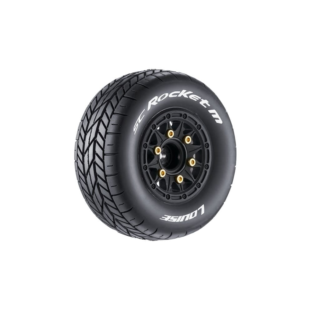 LOULT3228VB SC-ROCKET M OVAL TRACK 1/10 SHORT COURSE TIRES, SUPER SOFT, 12, 14 & 17MM REMOVABLE HEX ON BLACK RIM (2)