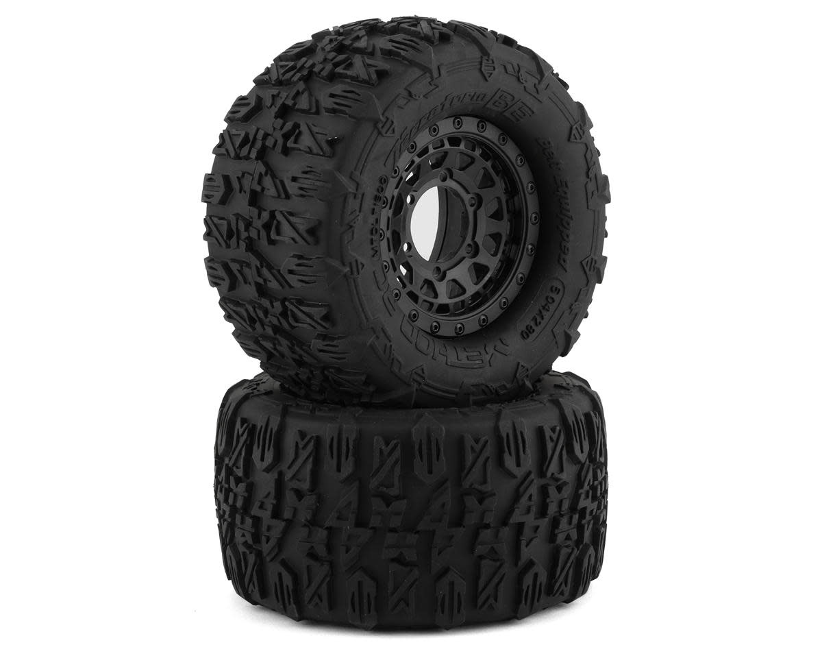 MTD1500 TERRAFORM BELTED PRE-MOUNT 1/10 MONSTER TRUCK TIRE (BLACK) (2) W/ARRAY BEADLOCK 12MM & 14MM HEX WHEELS
