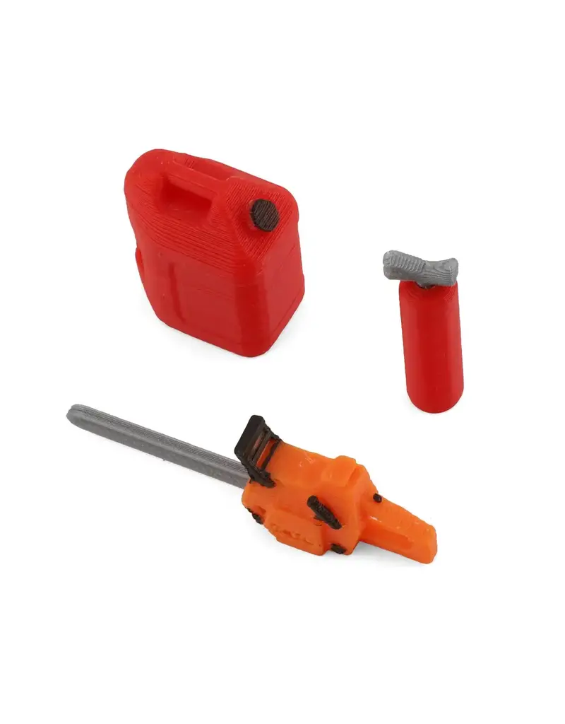 SCALE BY CHRIS SBCTR01 TRX4M 1/18 BUNDLE W/CHAINSAW, 5-GALLON JUG & FIRE EXTINGUISHER (MINIATURE SCALE ACCESSORY)