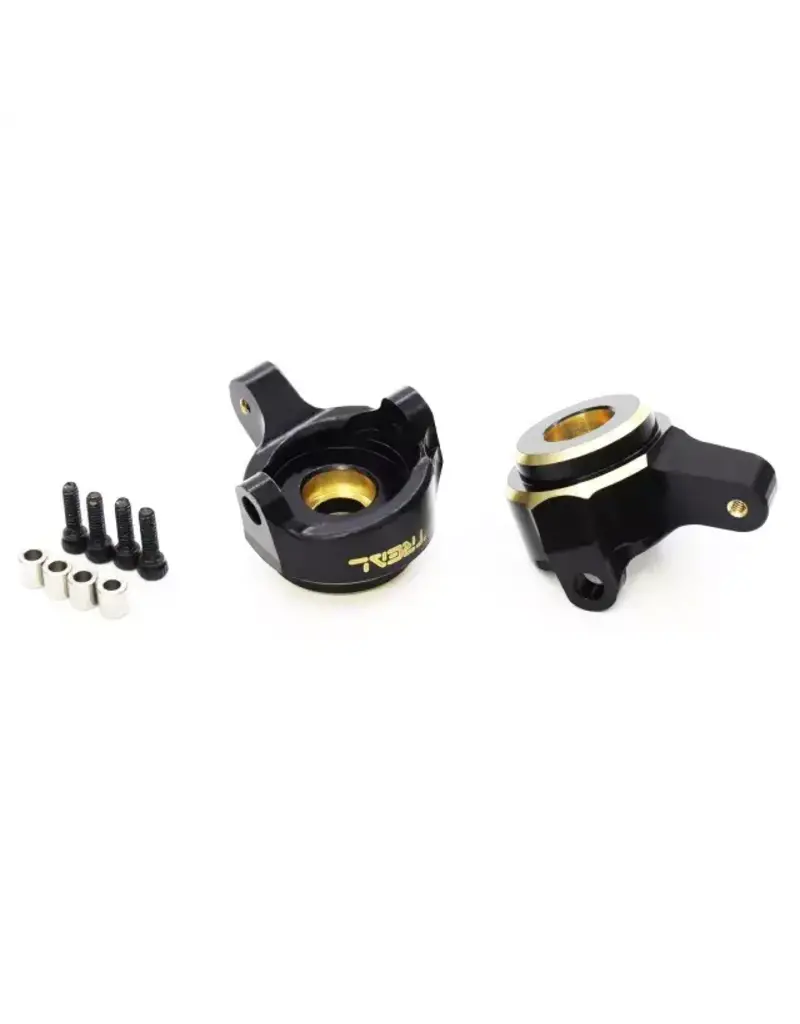 TREAL TRLX002MHU5DR SCX24 BRASS FRONT STEERING KNUCKLES 10G: BLACK (2)