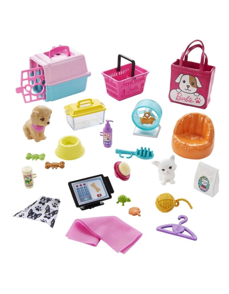 BARBIE MTL GRG90 BARBIE DOLL AND PET BOUTIQUE PLAYSET WITH 4 PETS AND ACCESSORIES