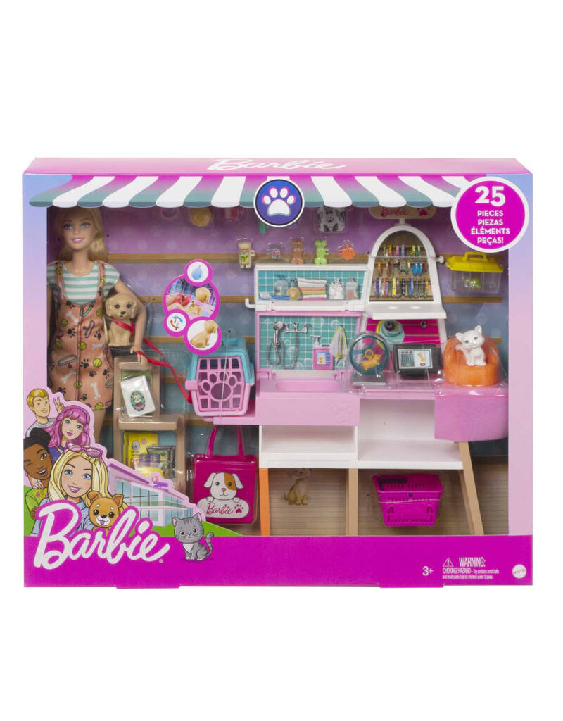 BARBIE MTL GRG90 BARBIE DOLL AND PET BOUTIQUE PLAYSET WITH 4 PETS AND ACCESSORIES