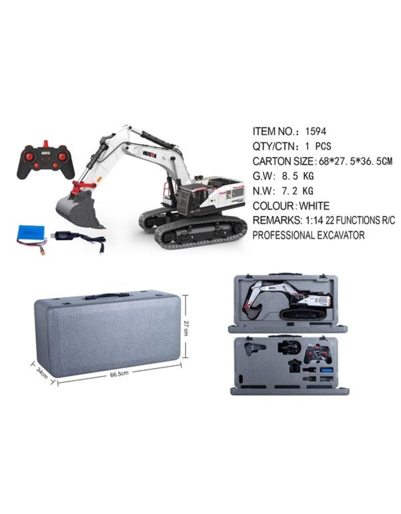 HUINA HUN11594W EXCAVATOR YELLOW 1/14 SCALE: WHITE