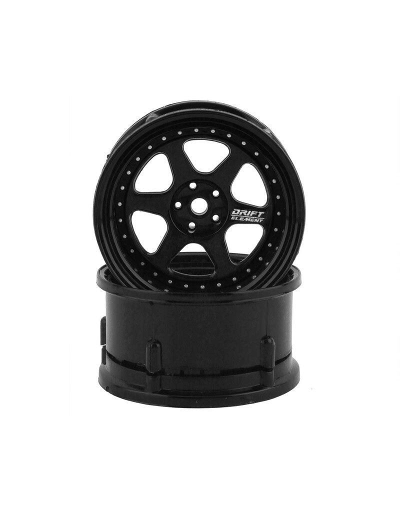 DS RACING DSC-DE-206 ELEMENT 6 SPOKE DRIFT WHEELS TRIPLE BLACK W/SILVER RIVETS (2)