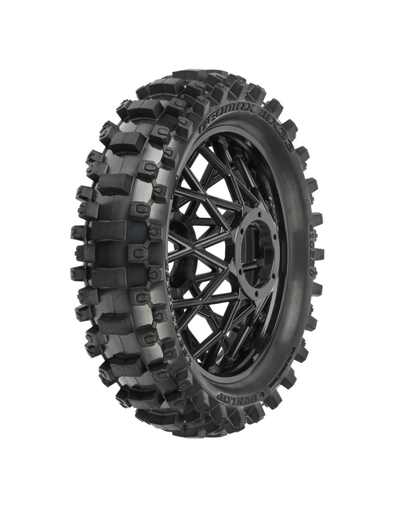 PROLINE RACING PRO1023010 GEOMAX MX33 V2 BEAD CR4 REAR TIRE MOUNTED ON BULLYSPOKE WHEEL BLACK