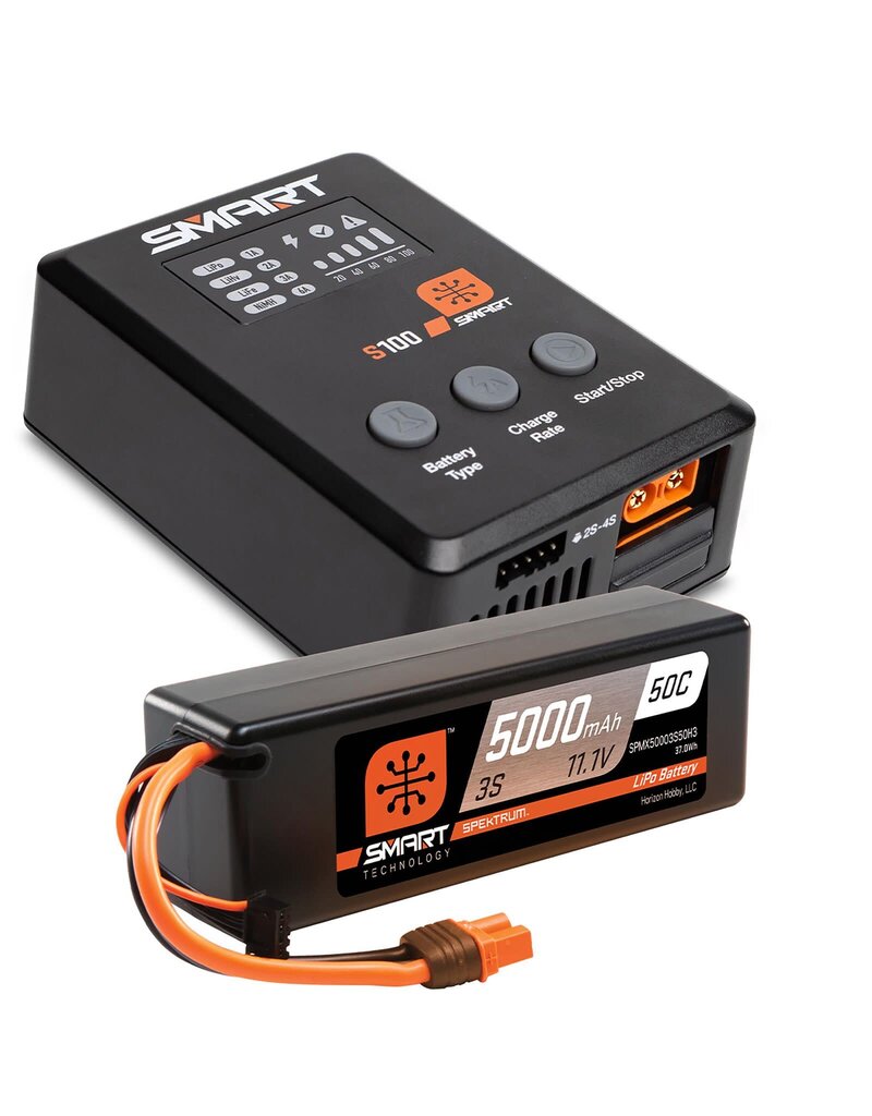 SPEKTRUM SPMX-1033 SMART POWERSTAGE SURFACE BUNDLE: 5000MAH 3S 50C LIPO BATTERY (IC3) / 100W S100 CHARGER